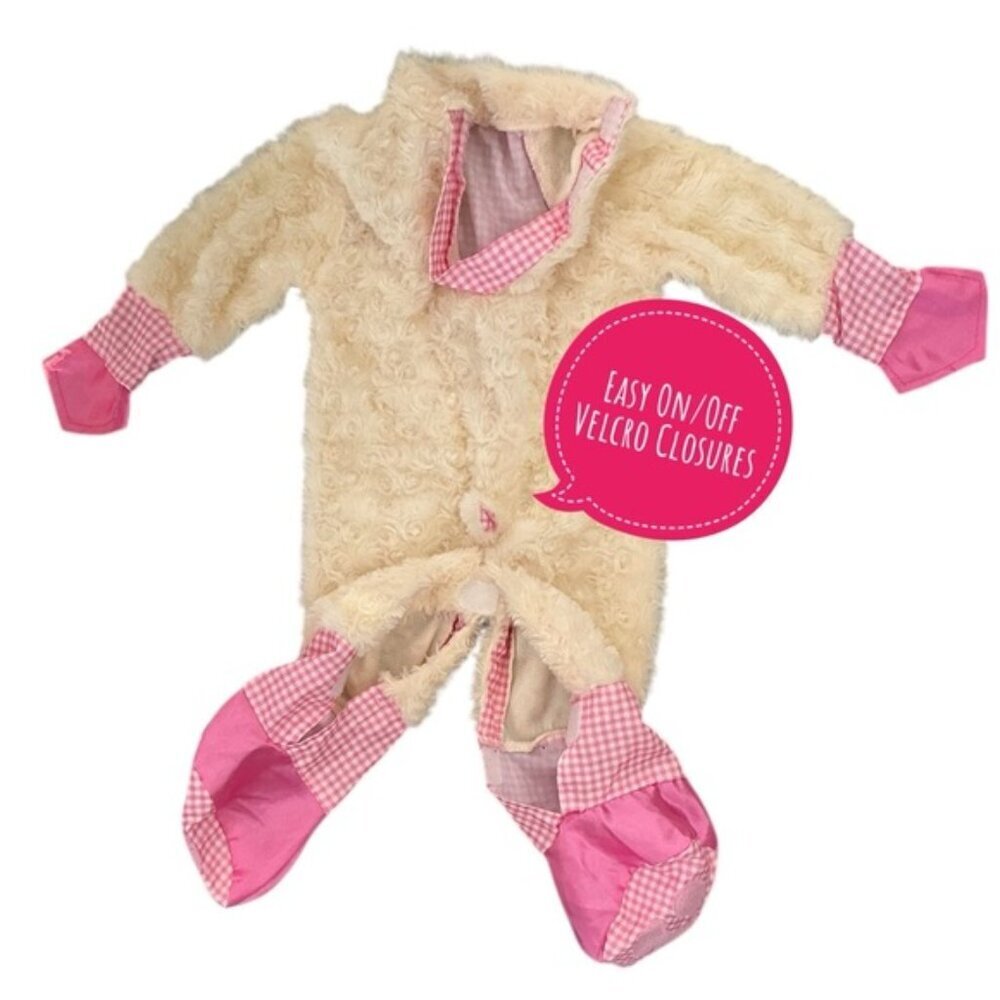 Baby Lamb Costume Jumpsuit Soft Fleece with Headpiece Pink Gingham Rubies 0-6 M - Picture 6 of 16